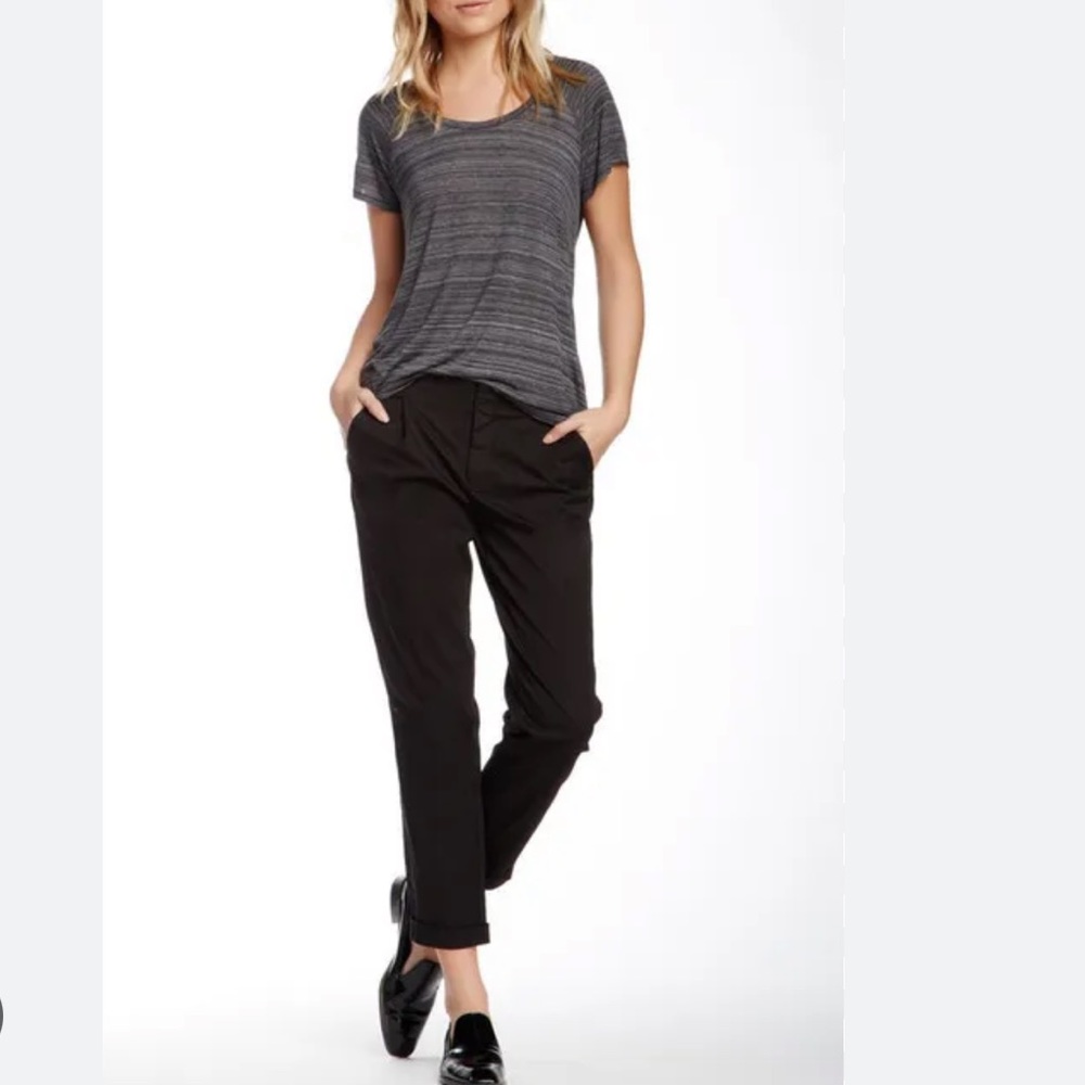 Vince Cotton Side Buckle Pleat Front Stretch Black Trousers
